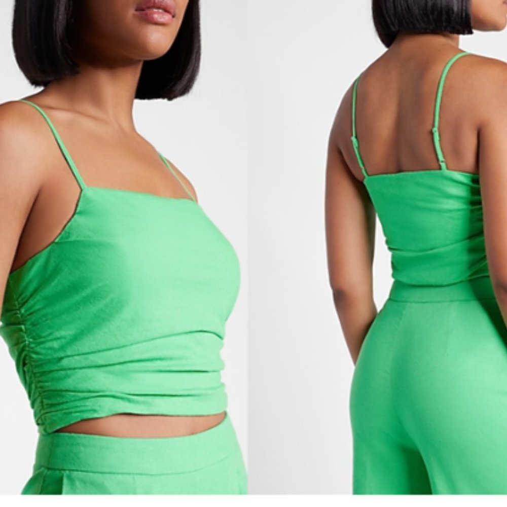 NWT Limited Edition Express Ruched Cropped Linen Cami in Bright Green XS